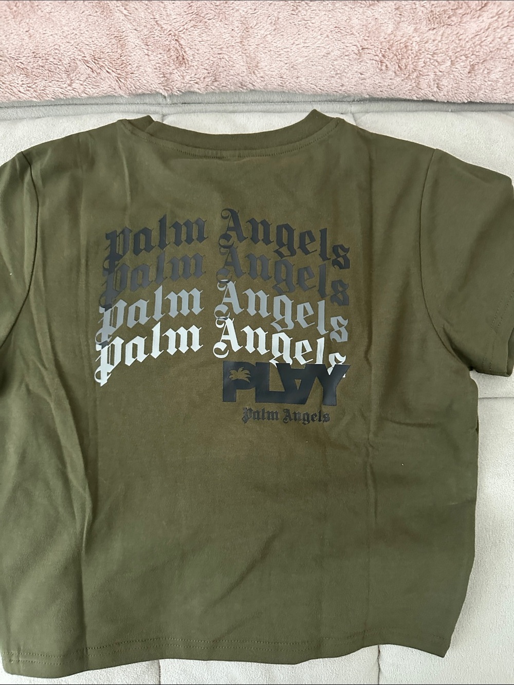 Palm Angels Olive Green Short Sleeve Logo Tee - Picture 4 of 4